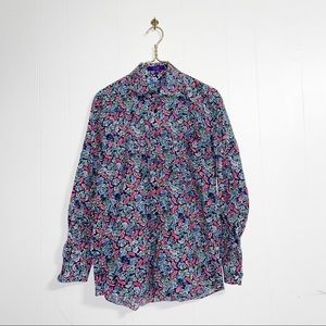 Alan Flusser Button Down Shirt Long Sleeve Men's Size Medium Paisley Print Blue